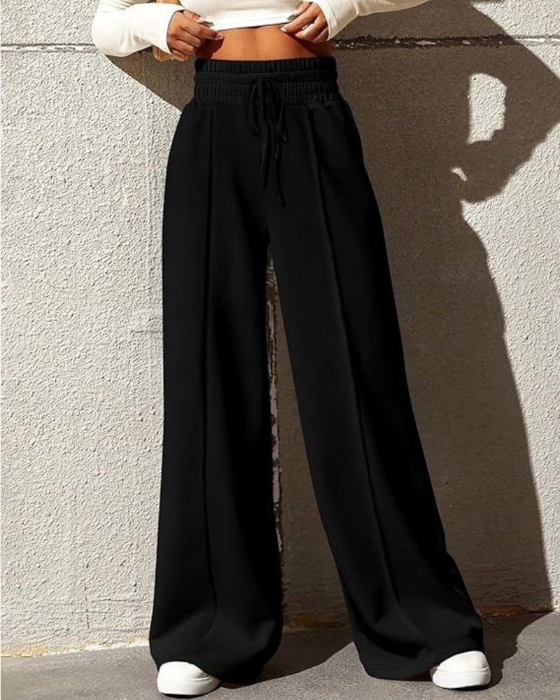FLYNOFF Black Korean Solid Loose Fit Women Track Pant - Image 1